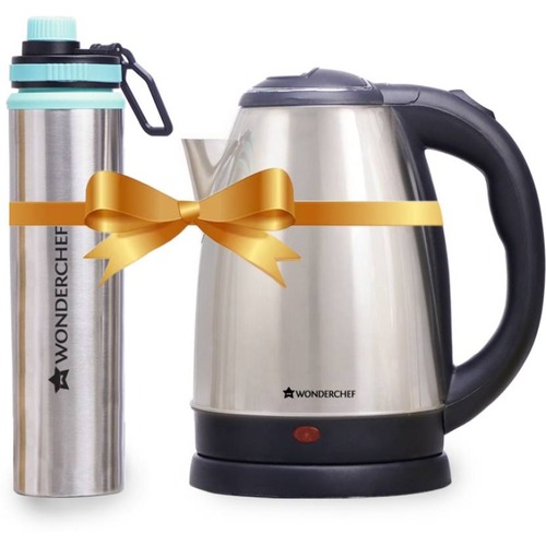 Wonderchef Crescent Kettle 1.8L + Sippy Stainless Steel Bottle750ml Gift Combo(63154737)